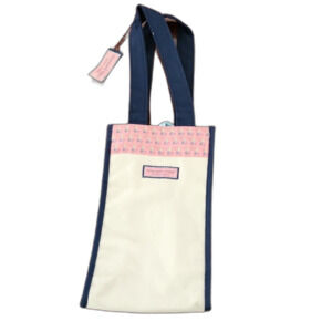 NWT Vineyard Vines 2 Bottle Wine Canvas Tote Bag, Pink/Mermaid